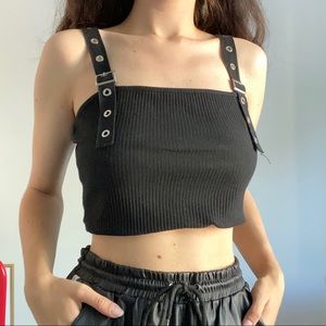 Ribbed Tank Top with Buckle Straps
